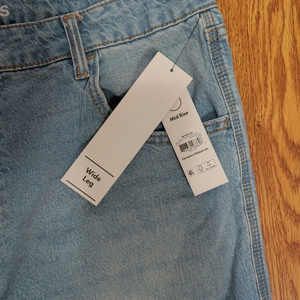 NO Boundaries Jeans Women’s Size 16 Light Enzyme W Tint Denim Wide Leg Zip NEW